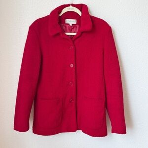 Vintage Sandro Button Up Teddy Lined Coat Red Size Medium